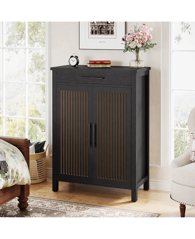 Tribesigns Shoe Cabinet, 5-Tier Shoe Storage Cabinet with Louvered Doors and Drawer