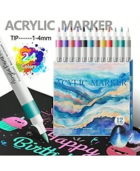 Htutwoo 12 Colors Acrylic Paint Markers Brush Tip for Wood Rock Fabric Ceramic,Marker Art Pens for Christmas Halloween Birthday Party Diy