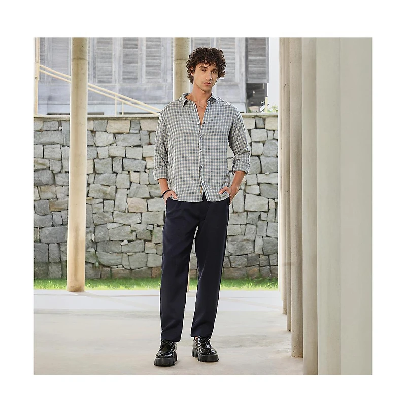 Campus Sutra Men's Icy Blue Bi-Check Shirt