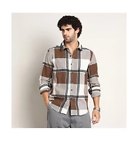 Campus Sutra Men's Russet Brown Overlap Buffalo Shirt