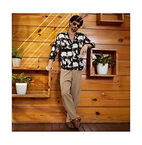 Campus Sutra Men's Onyx Black Textured Brushwork Shirt