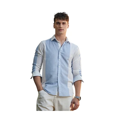 Campus Sutra Men's Powder Blue & Daisy White Panel-Tactile Shirt