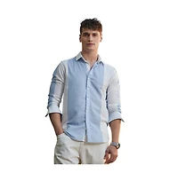 Campus Sutra Men's Powder Blue & Daisy White Panel-Tactile Shirt