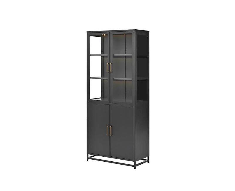 Casainc 76.75" Tall Display Cabinet with Glass Doors and Led Lights