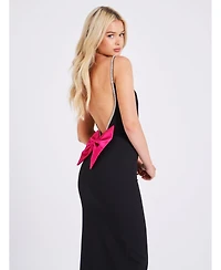 Miss Circle Women's Flore Black Crystal Straps Backless Gown With Bow