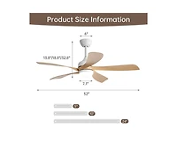 52-inch Minimalist White 5-Blade Flush Mount with Remote Control and Led Light