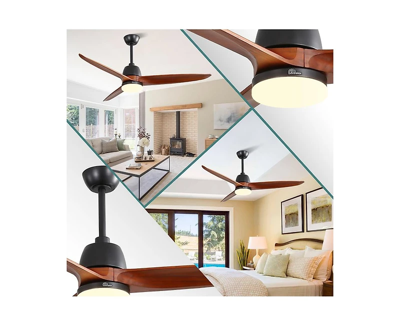 56-inch Modern 3 Solid Wood Blade Tri Color Dimming Ceiling Fan with Six Speed Remote Control and Forward Reverse Function for Indoor