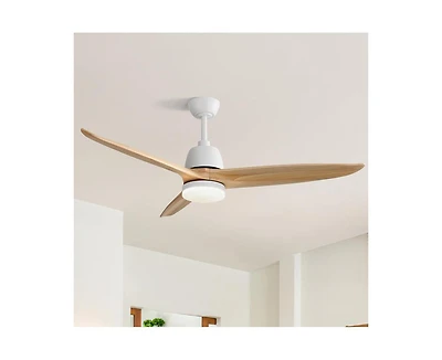 56-inch Modern White 3 Solid Wood Blade Tri Color Dimming Ceiling Fan with Six Speed Remote Control and Forward Reverse Function for Indoor