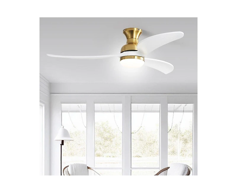 52-inch Modern Classic Golden 3-Blade Flush Mount with Intelligent Remote Control and Light