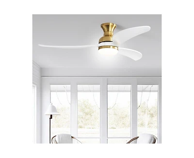 52-inch Modern Classic Golden 3-Blade Flush Mount with Intelligent Remote Control and Light