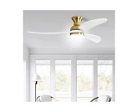 52-inch Modern Classic Golden 3-Blade Flush Mount with Intelligent Remote Control and Light
