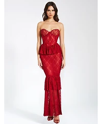 Miss Circle Women's Quennell Burgundy Lace Corset Maxi Dress