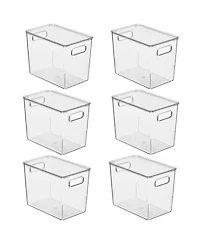mDesign Slim Plastic Stacking Kitchen Bin Box, Handles/Lid, 6 Pack, Clear, Usa Made