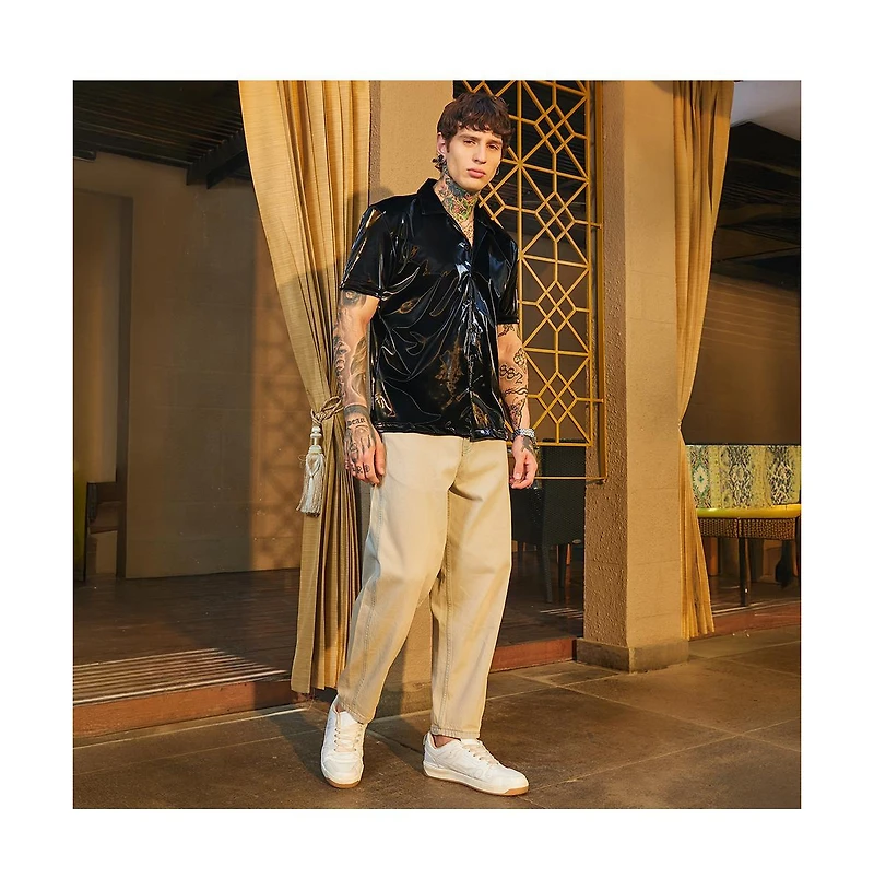 Campus Sutra Men's Raven Black Patent Solid Shirt