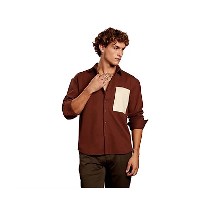 Campus Sutra Men's Chocolate Brown Block-Patch Oversized Shirt