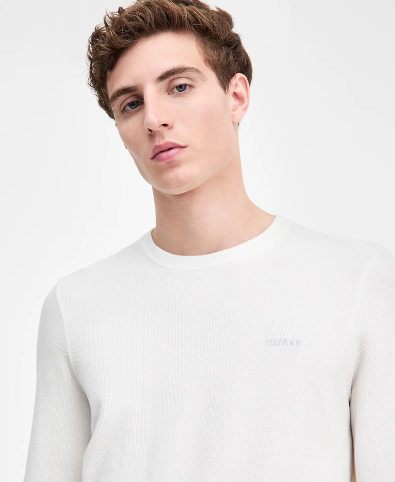 Guess Men's Karim Piquet Stitched Crewneck Sweater