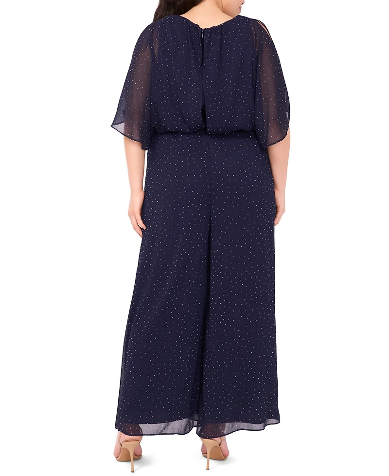 Msk Plus Size Rhinestone Overlay Boat Neck Jumpsuit