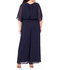 Msk Plus Size Rhinestone Overlay Boat Neck Jumpsuit