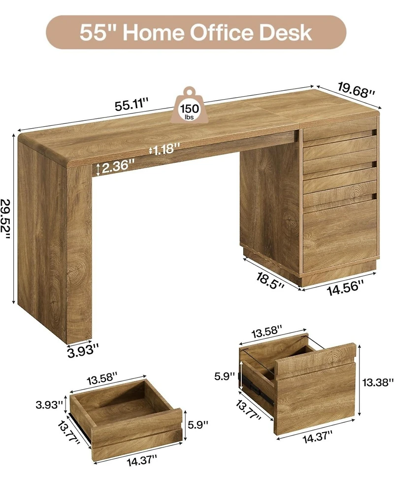 Tribesigns Gaming Desk, Computer Desk with 3 Drawers, Farmhouse Study Table with Storage Cabinet