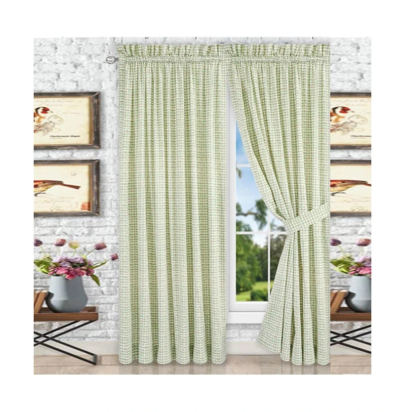 Ellis Curtain Davins 100 Percent High Quality 2-Piece Window Rod Pocket Panel Pairs With 2 Tie Backs - 90x63" - 90" x 63" Spa