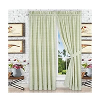 Ellis Curtain Davins 100 Percent High Quality 2-Piece Window Rod Pocket Panel Pairs With 2 Tie Backs - 90x63" - 90" x 63" Spa