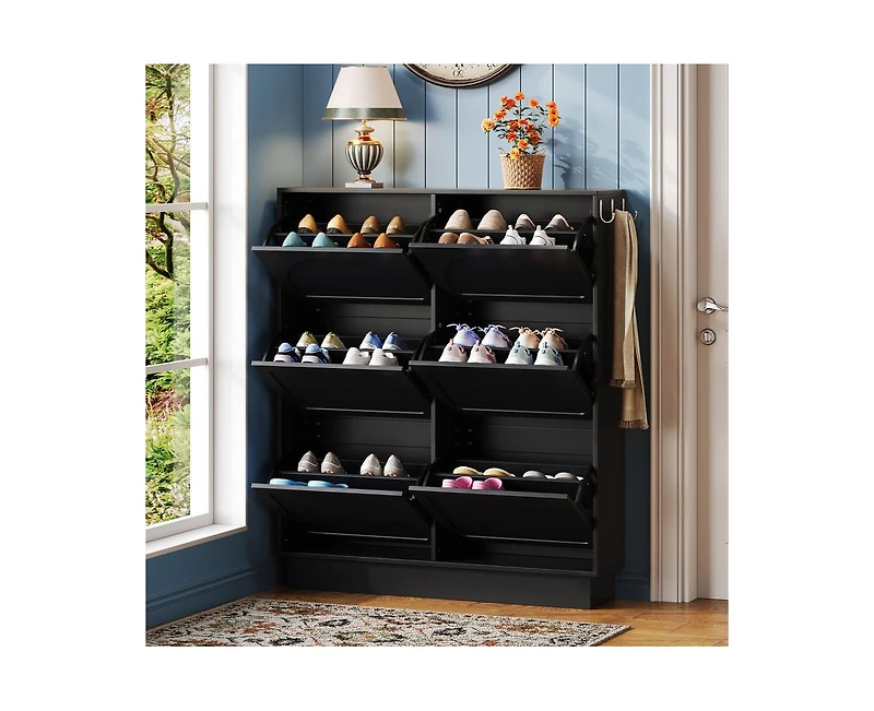 Casainc Modern Elegant Narrow Tipping Bucket Shoe Cabinet with 6 Flip Drawers