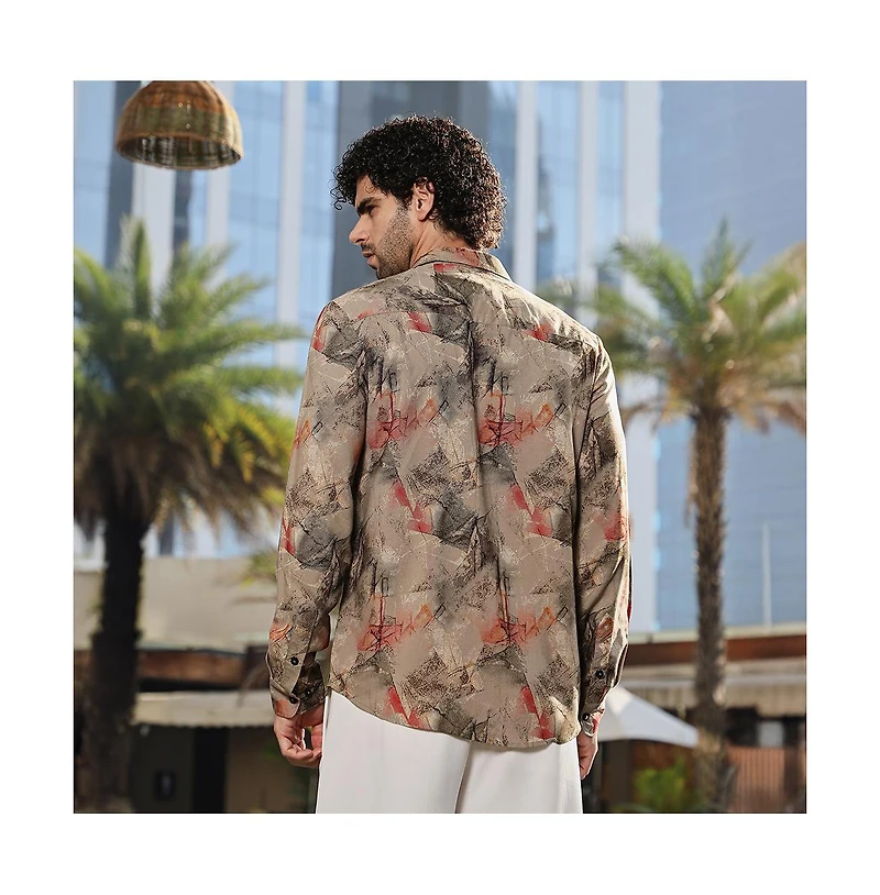 Campus Sutra Men's Camel Beige Pigme-Strokes Shirt