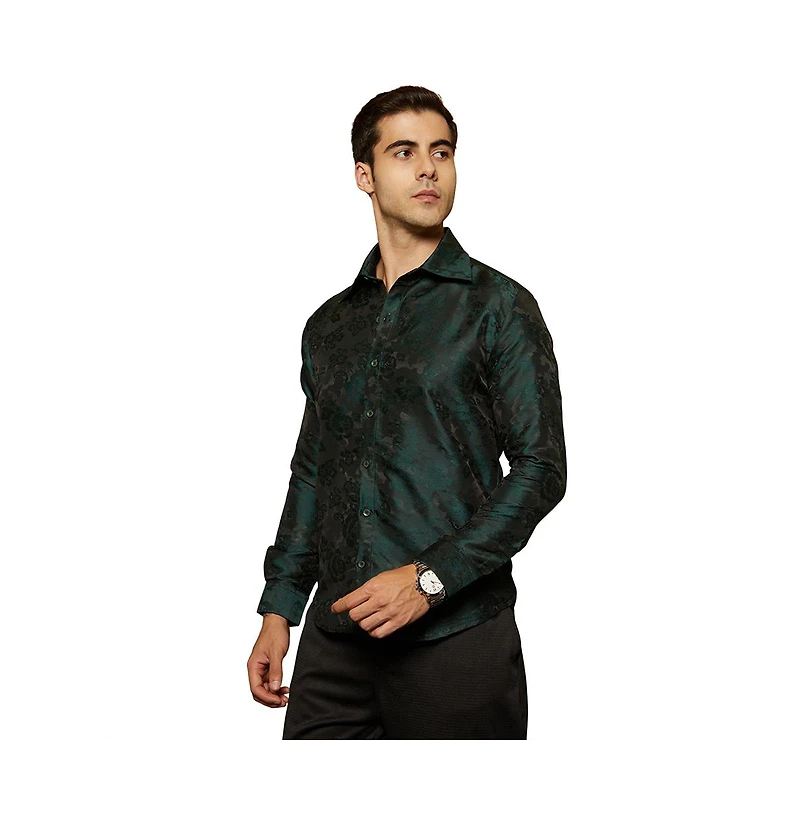 Campus Sutra Men's Emerald Green Rosa-Woven Shirt