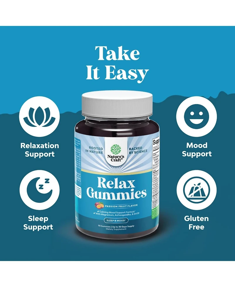 Calming Gummies for Adults with Ashwagandha and Magnesium, Passion Fruit, 90ct