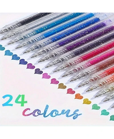 Htutwoo 24 Colors Glitter Ballpoint Pen Set, Suitable for Writing, Drawing and Decoration, Shiny Ink Pen Ideal for Journals and Art Projects