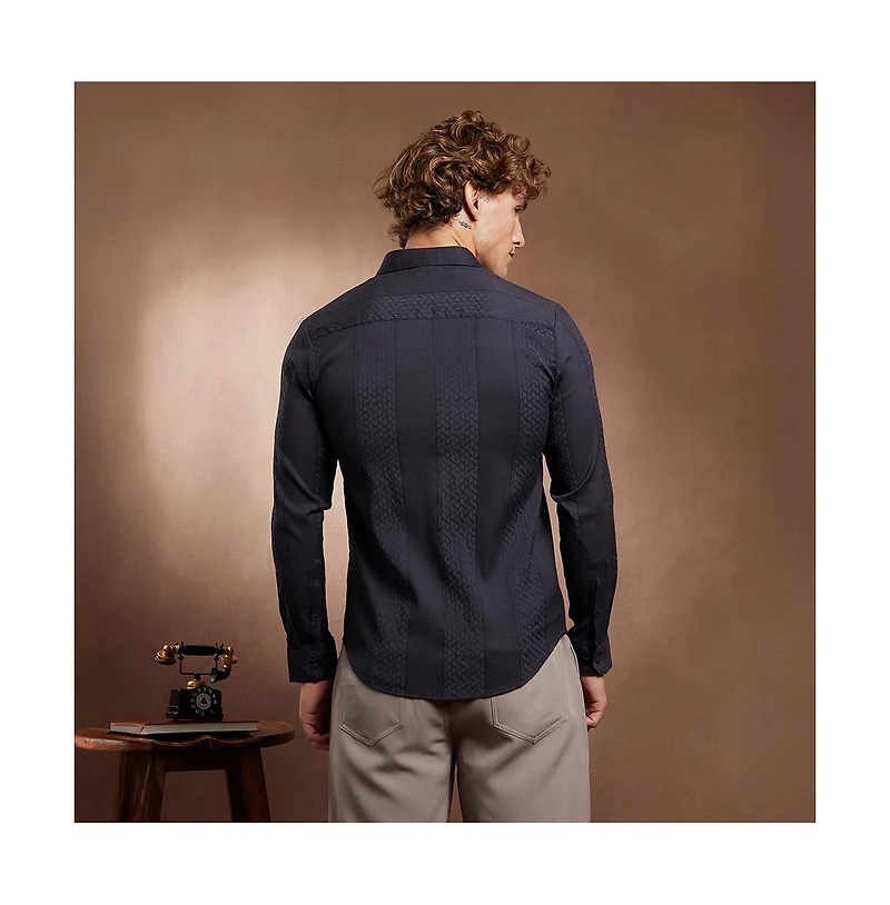 Campus Sutra Men's Onyx Black Tactile-Panel Shirt
