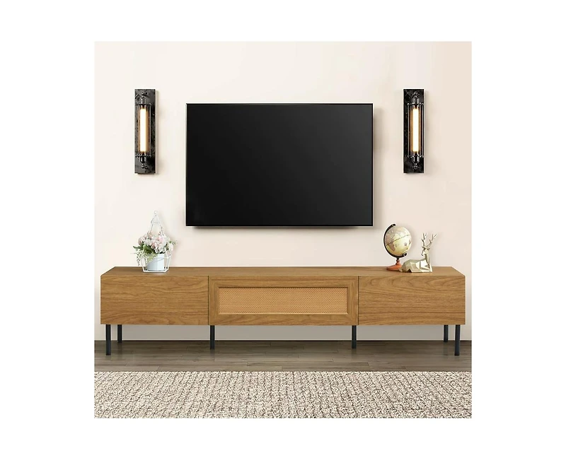 Casainc Storage Cabinet Modern Farmhouse Media Tv Stand Console with Metal Legs