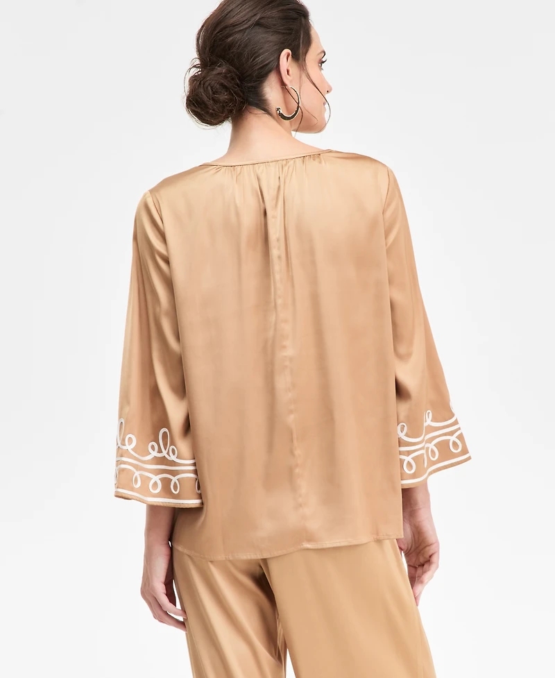 Jm Collection Women's Soutache-Lace Satin V-Neck Top, Macy's Exclusive