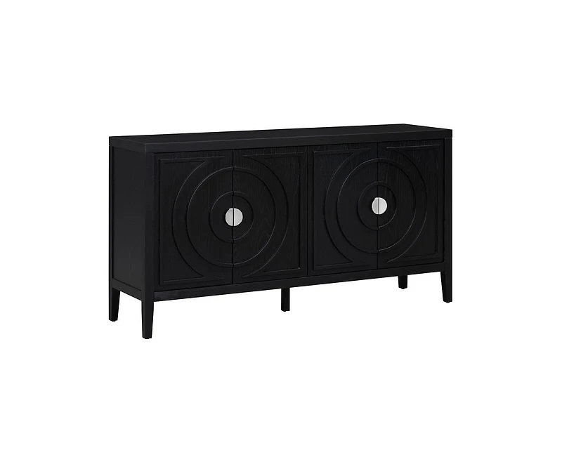 Casainc Retro Storage Cabinet Sideboard Door with Circular Groove Design Round Metal Handle