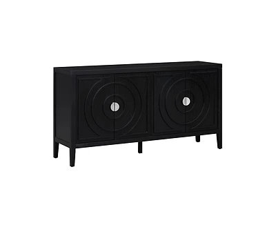 Casainc Retro Storage Cabinet Sideboard Door with Circular Groove Design Round Metal Handle