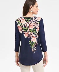 Jm Collection Petite Christa Cascade 3/4-Sleeve Scoop Neck T-Shirt, Macy's Exclusive