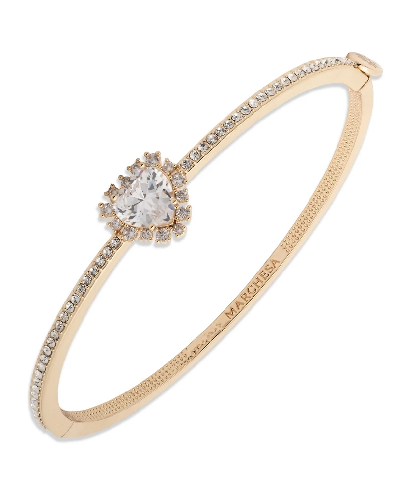 Marchesa Cubic Zirconia Gold-Tone Heart Bangle Bracelet