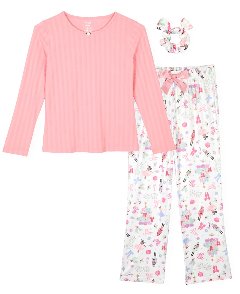 Max & Olivia Little and Big Girls 3-Piece Nutcracker Print Pajama Set