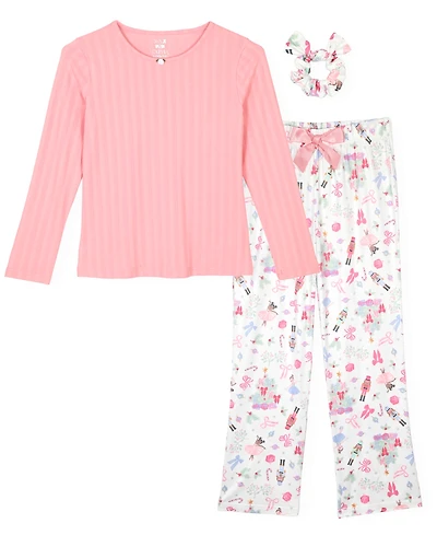 Max & Olivia Little and Big Girls 3-Piece Nutcracker Print Pajama Set