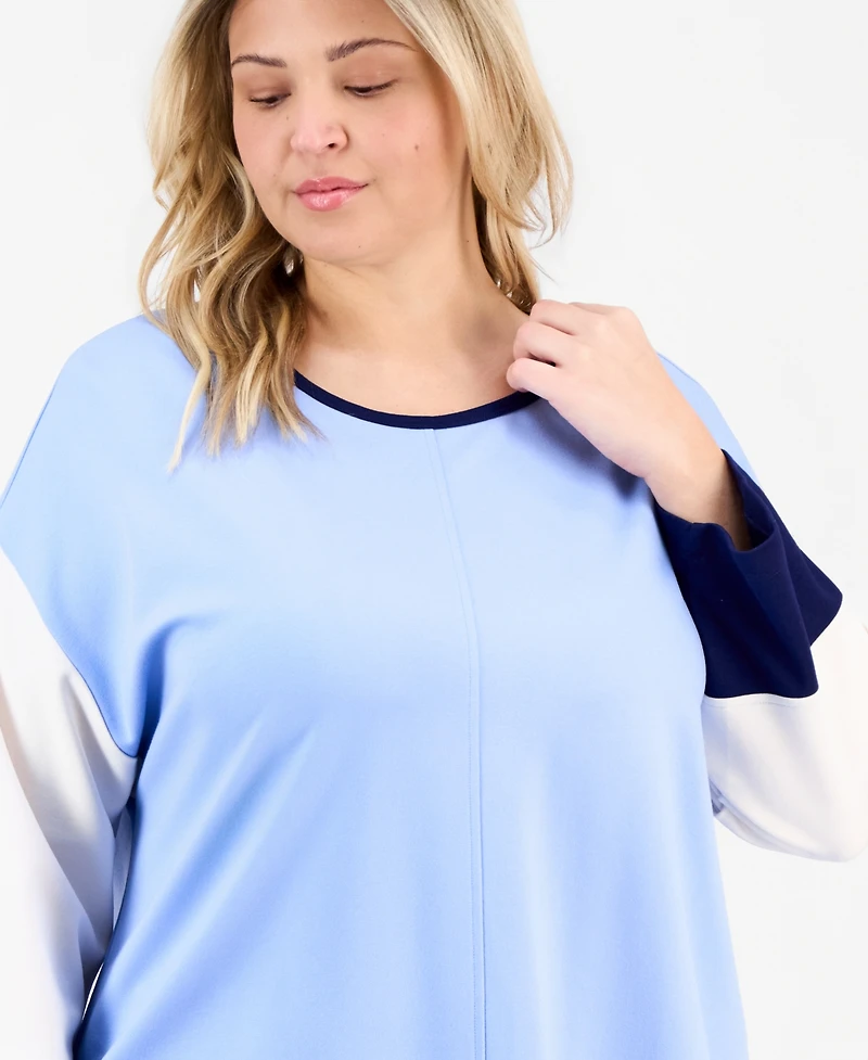 Jones New York Plus Colorblock Dolman-Sleeve Top