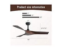 52-inch Modern Black 3 Abs Blades Ceiling Fan without Light with Six-Speed Remote Control and Forward Reverse Rotation Function