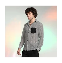 Campus Sutra Men's Onyx Black & Cream White Zig-Zag Block Shirt