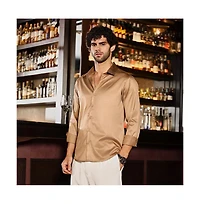 Campus Sutra Men's Sand Beige Solid Satin Shirt