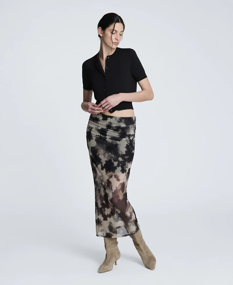 Kenneth Cole Women's Printed Mesh Side Ruched Midi Skirt
