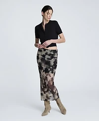 Kenneth Cole Women's Printed Mesh Side Ruched Midi Skirt