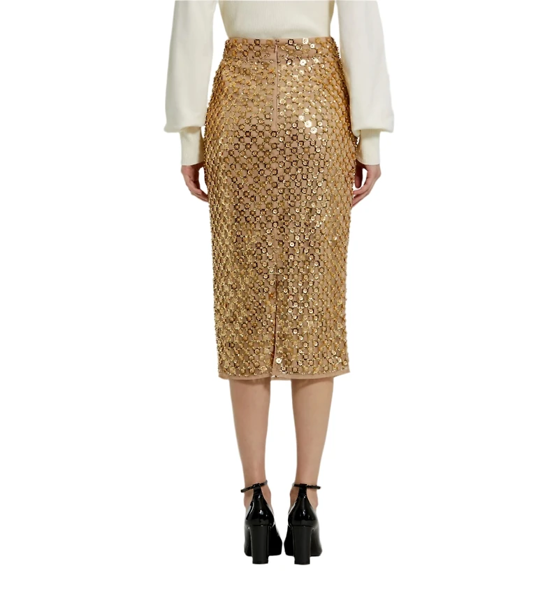 Mac Duggal Women's Sequin Embellished Mesh Fitted Midi Pencil Skirt