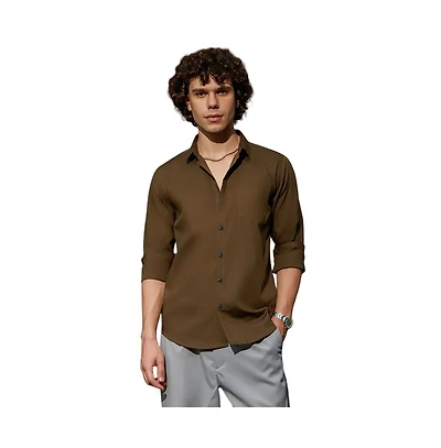 Campus Sutra Men's Olive Green Solid Button-Up Shirt
