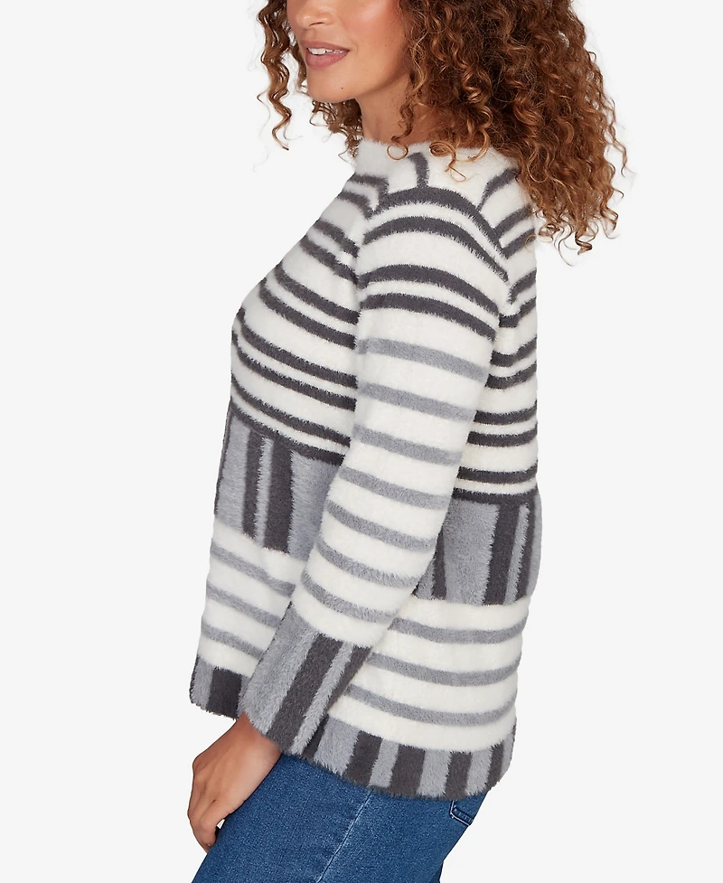 Ruby Rd. Petite Striped Feather Eyelash Pullover Sweater