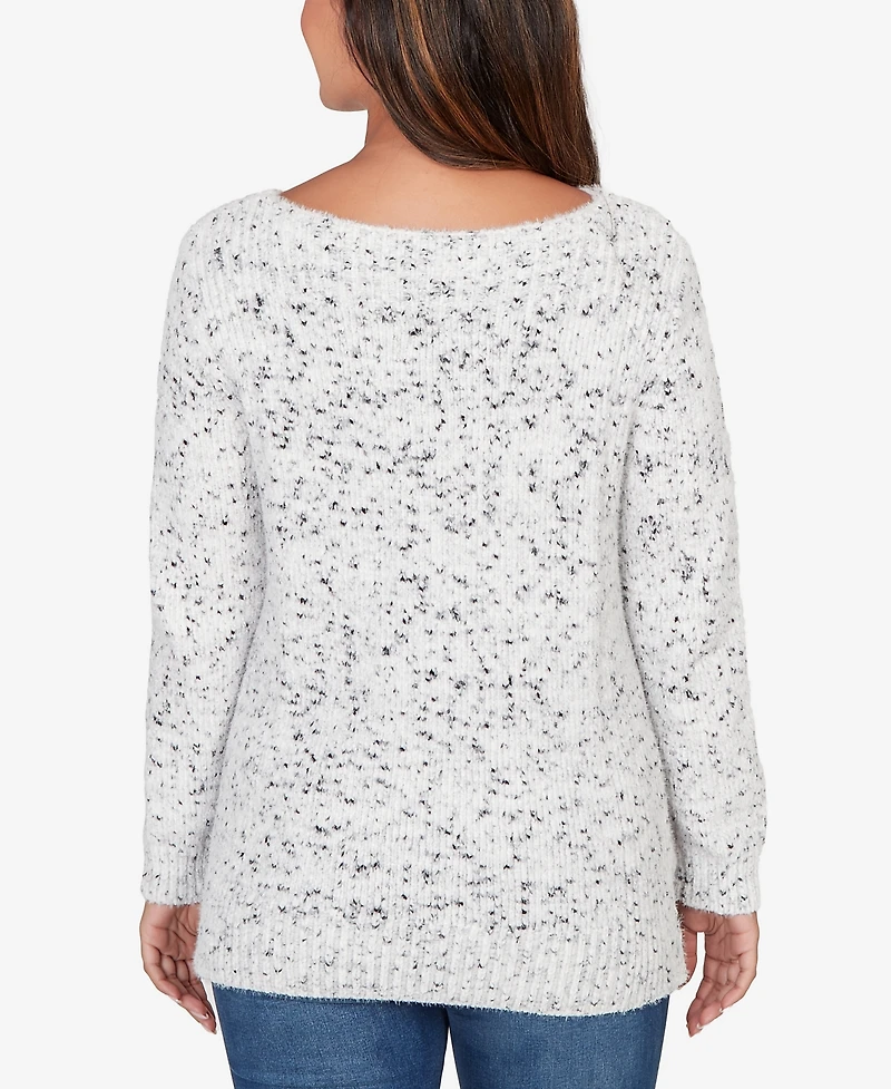 Ruby Rd. Petite Speckled Chenille Eyelash Boat Neck Sweater