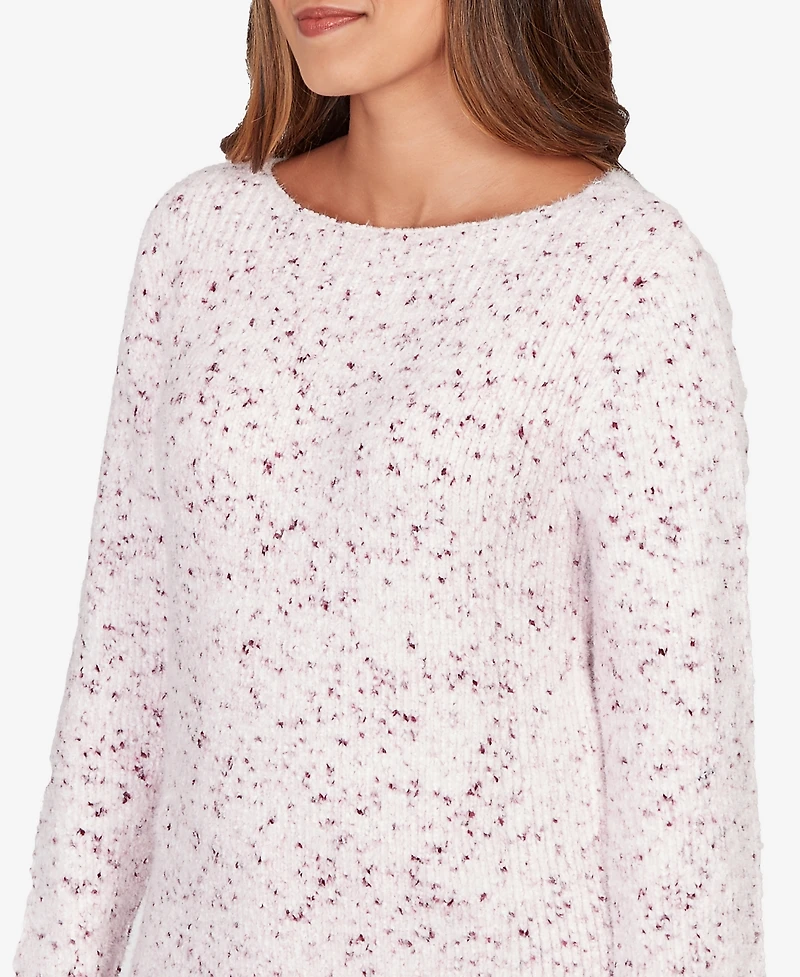 Ruby Rd. Petite Speckled Chenille Eyelash Boat Neck Sweater